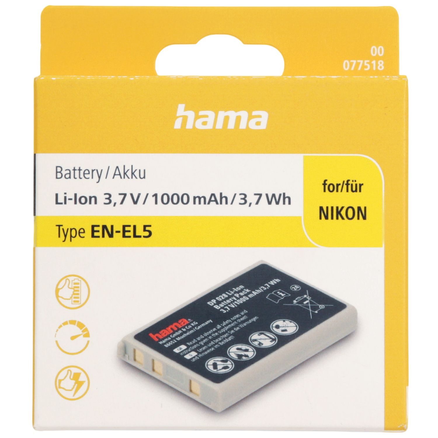 Hama Li-Ion Akku 3,7V 1000mAh passend für Nikon EN-EL5 Kamera-Akku 1000 mAh (3,7 V), Passend für Nikon Coolpix P500 P510 P520 P530 P5000 P5100 S10 etc