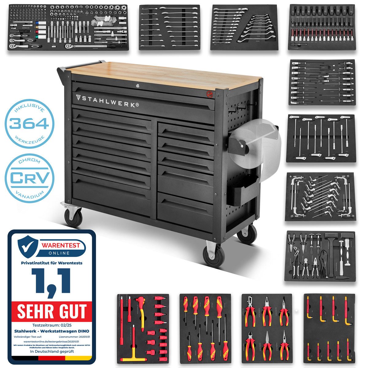 STAHLWERK Werkzeugwagen Werkstattwagen XXL Montagewagen 364 Werkzeuge CrV, günstig online kaufen