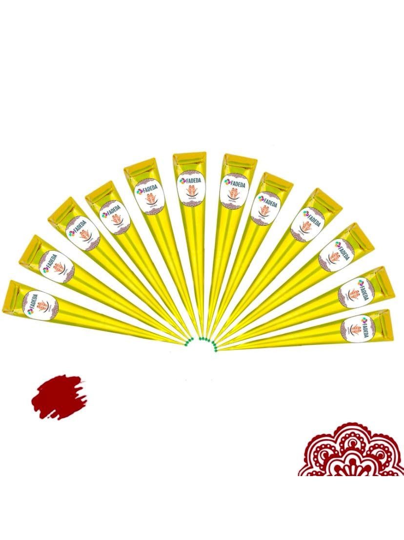FADEDA Schmuck-Tattoo 12x 100% Natural Henna Paste Kastanienbraun (Rotbraun) 360gr