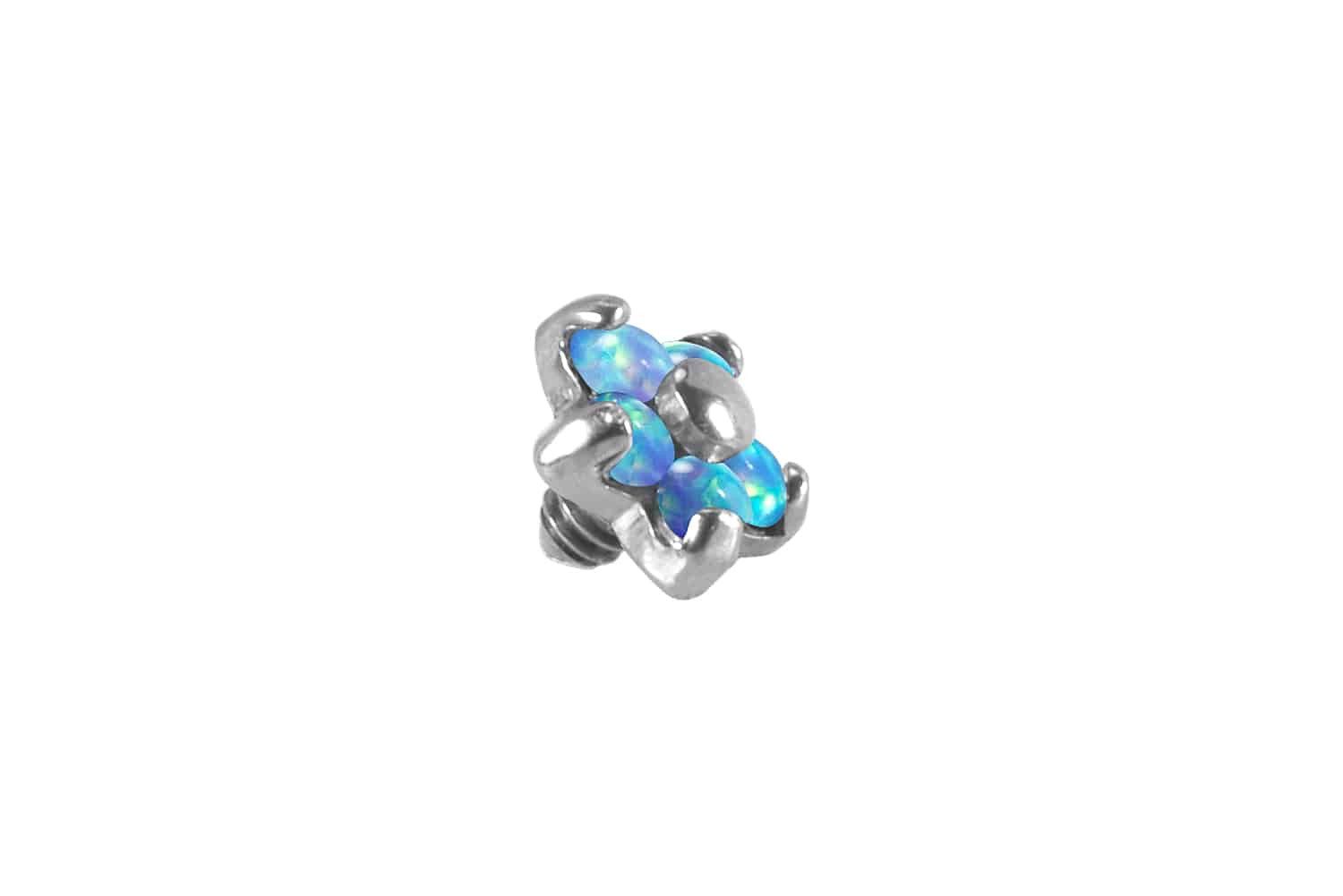 Piercing-Set Titan Dermal Anchoraufsatz BLUME MIT 5 SYNTHETISCHEN OPALEN