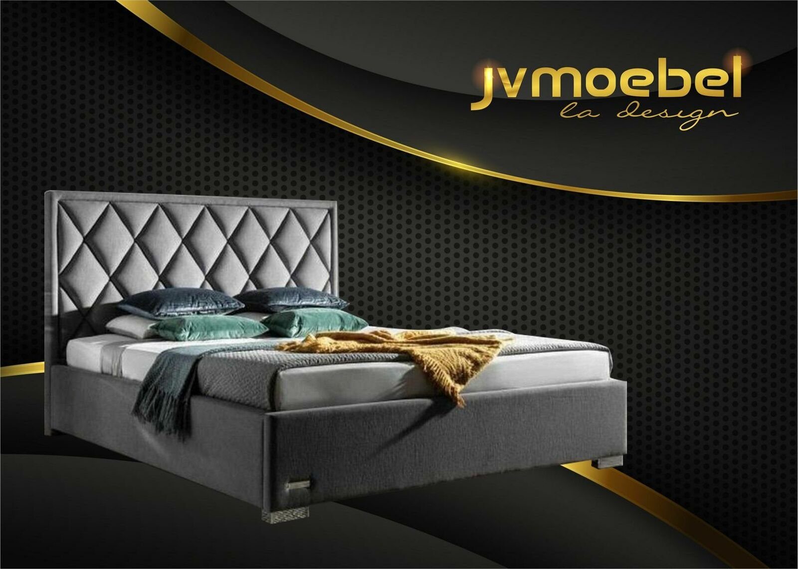 JVmoebel Bett, Designer Bett Schlafzimmer Design Möbel Betten Luxus Grau Textil Polster
