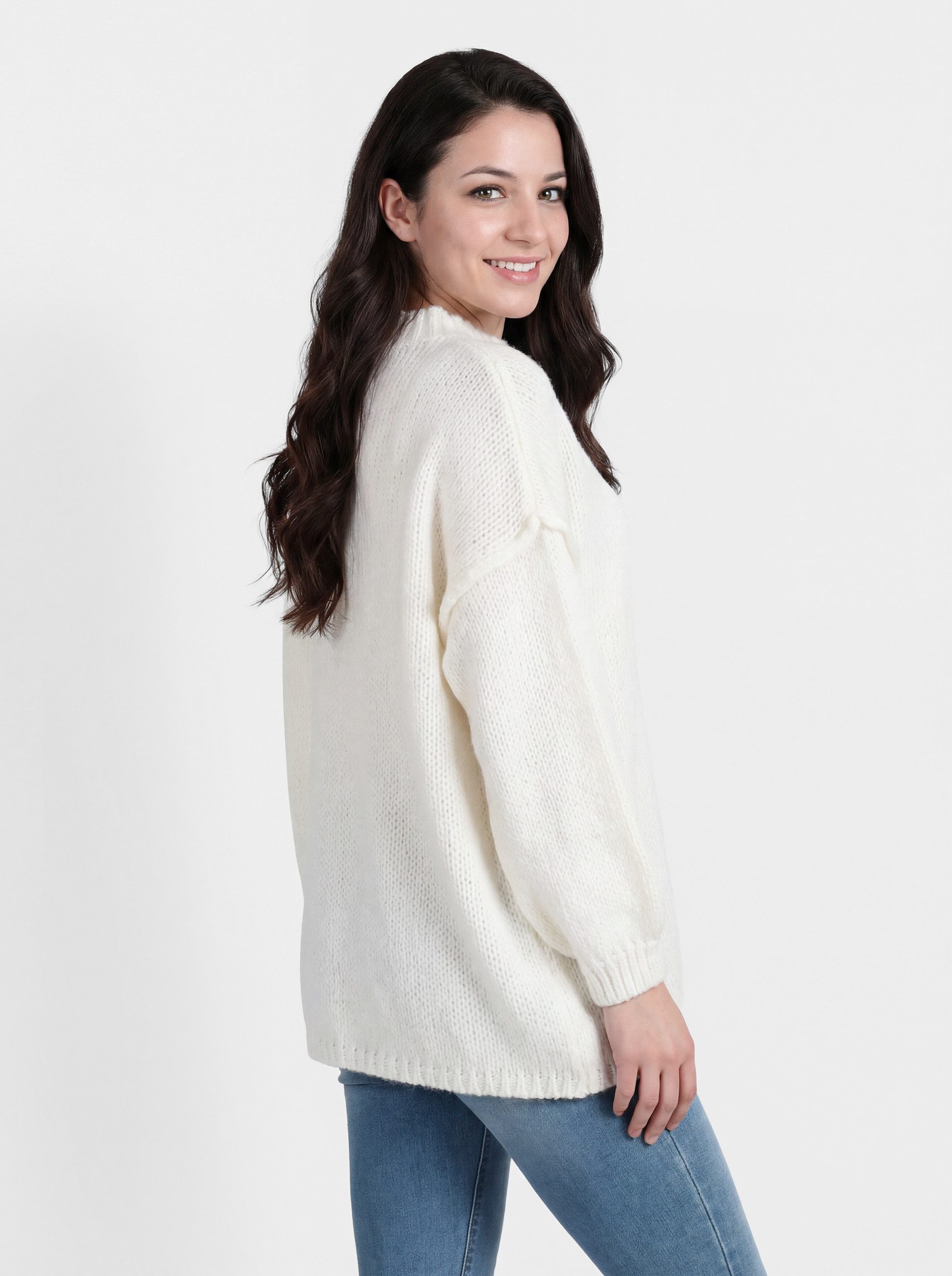 PEKIVESSA Strickpullover Oversize Grobstrickpullover mit Rundhalsausschnitt sichtbahre Naht am Ärmel