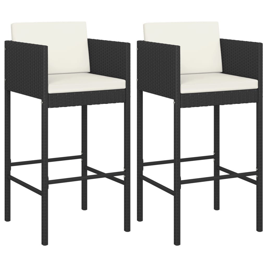 Gartenstuhl Barhocker 2 Stk mit Kissen Schwarz Polyrattan