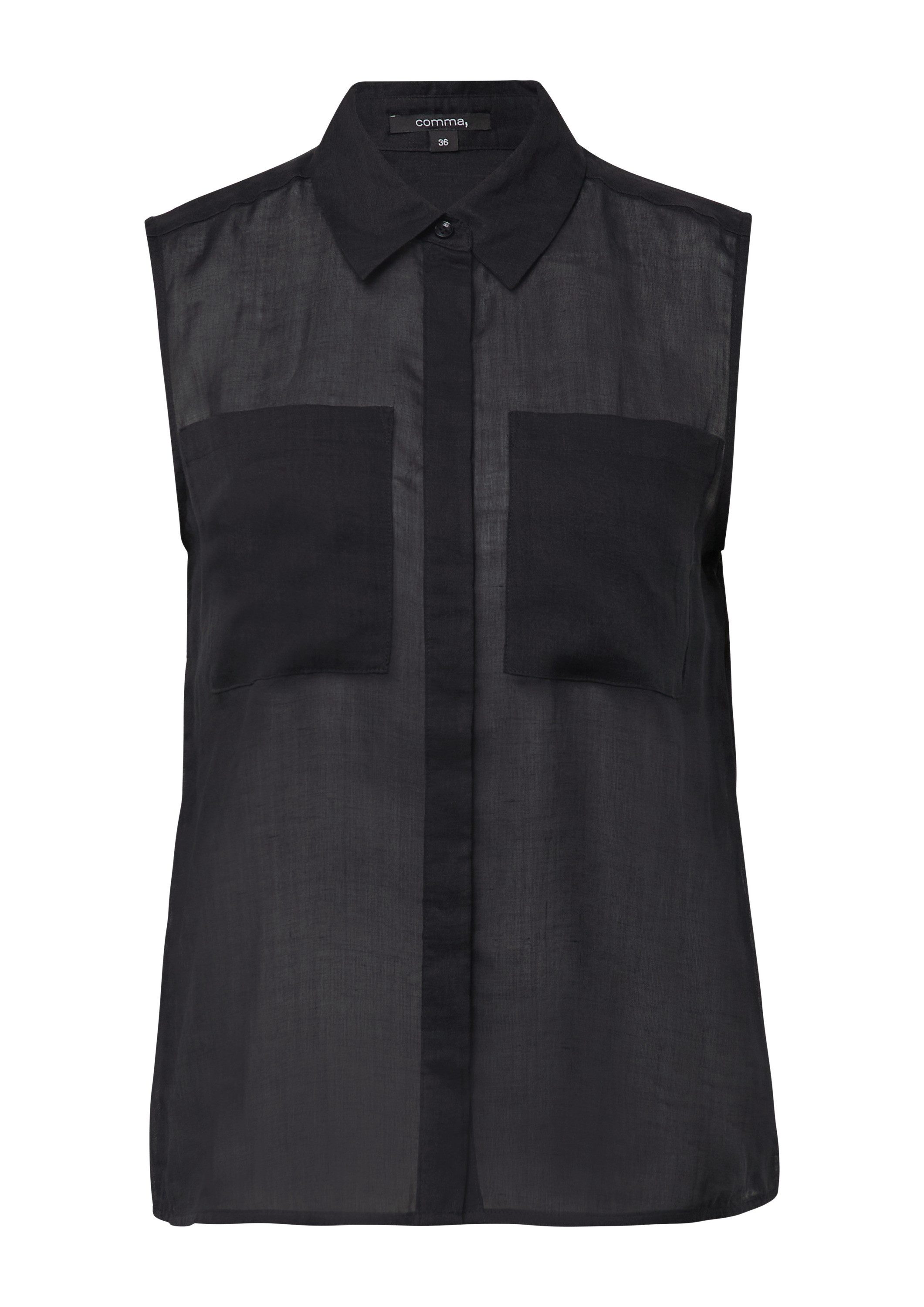comma Blusentop Bluse Ärmellose Ramie-Bluse mit aufgesetzten Taschen günstig online kaufen