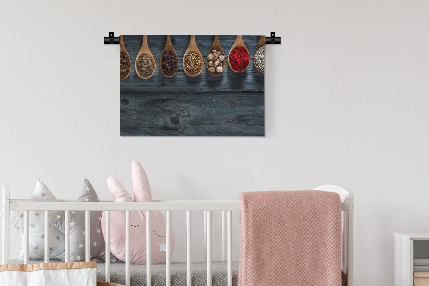 - Wandbehang, - - Gewürze Holz für Gewürze - Wohnzimmer, - Kinderzimmer Löffel Wanddeko MuchoWow Küche Schlafzimmer, Kleid, Industrie, Wanddekoobjekt