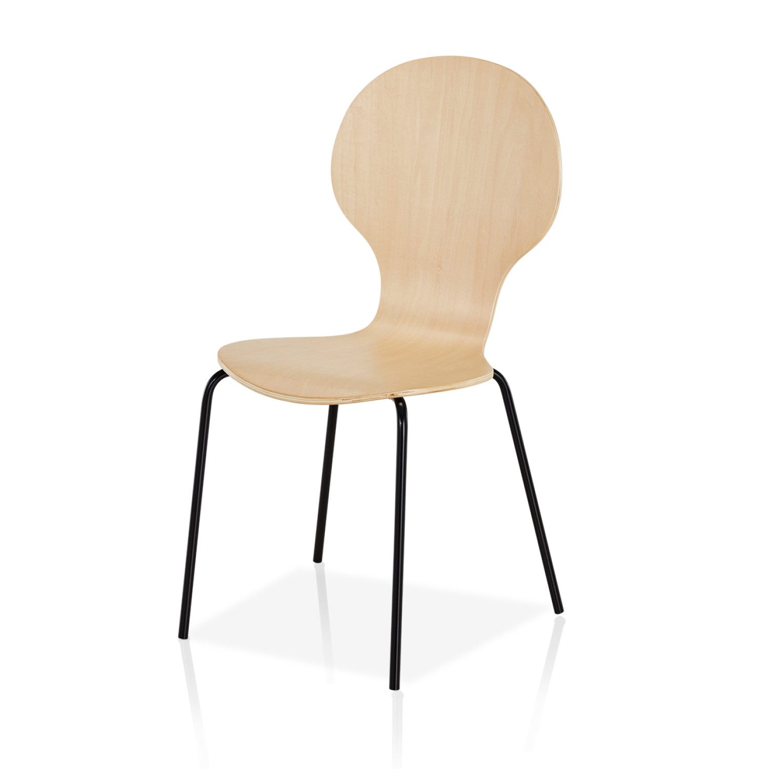 KHG Stapelstuhl Esszimmerstuhl Birke-Optik, bis 110 kg belastbar, Modern, Stapelbar, Einteilige Sitzschale, Metallgestell pulverbeschichtet schwarz