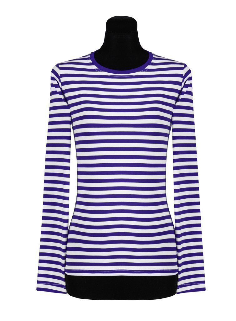 Clown-Kostüm Ringelshirt langarm blau-weiß Faschingskostüm Dame