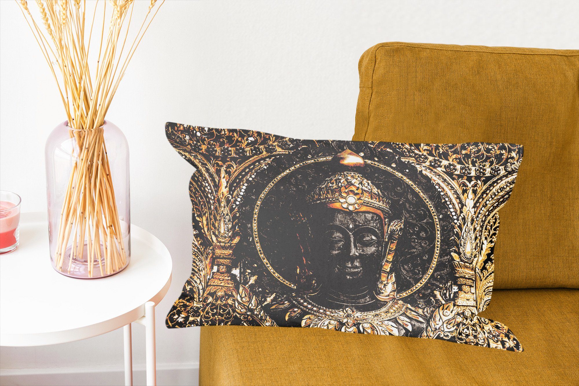 Gesicht MuchoWow Zierkissen, - Schlafzimmer mit Wohzimmer Buddha Dekoration, - Dekokissen Füllung, Steine, Dekokissen
