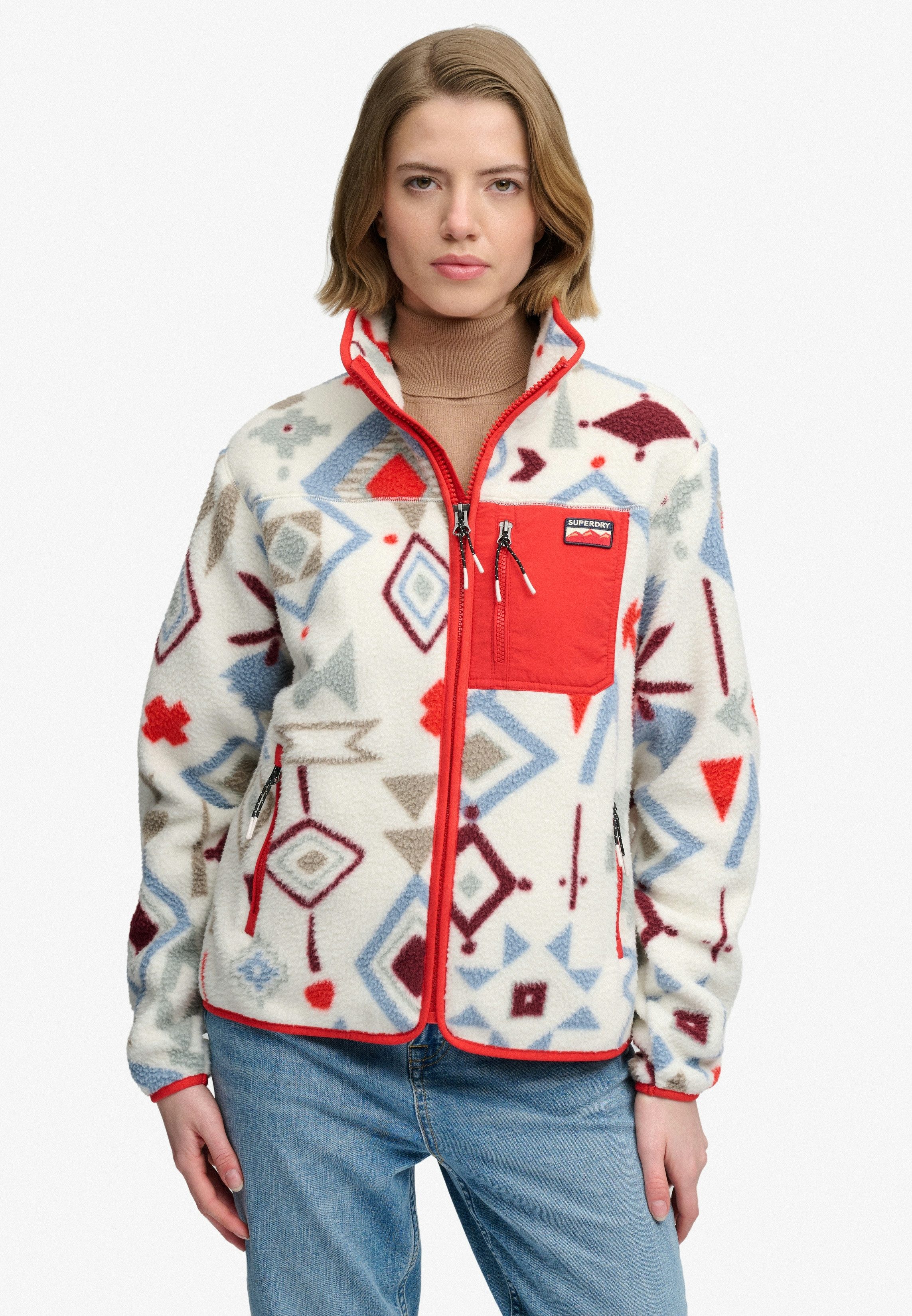 Superdry Fleecejacke OUTDOOR PRINTED ZIP FLEECE Slim Fit, mit Stehkragen