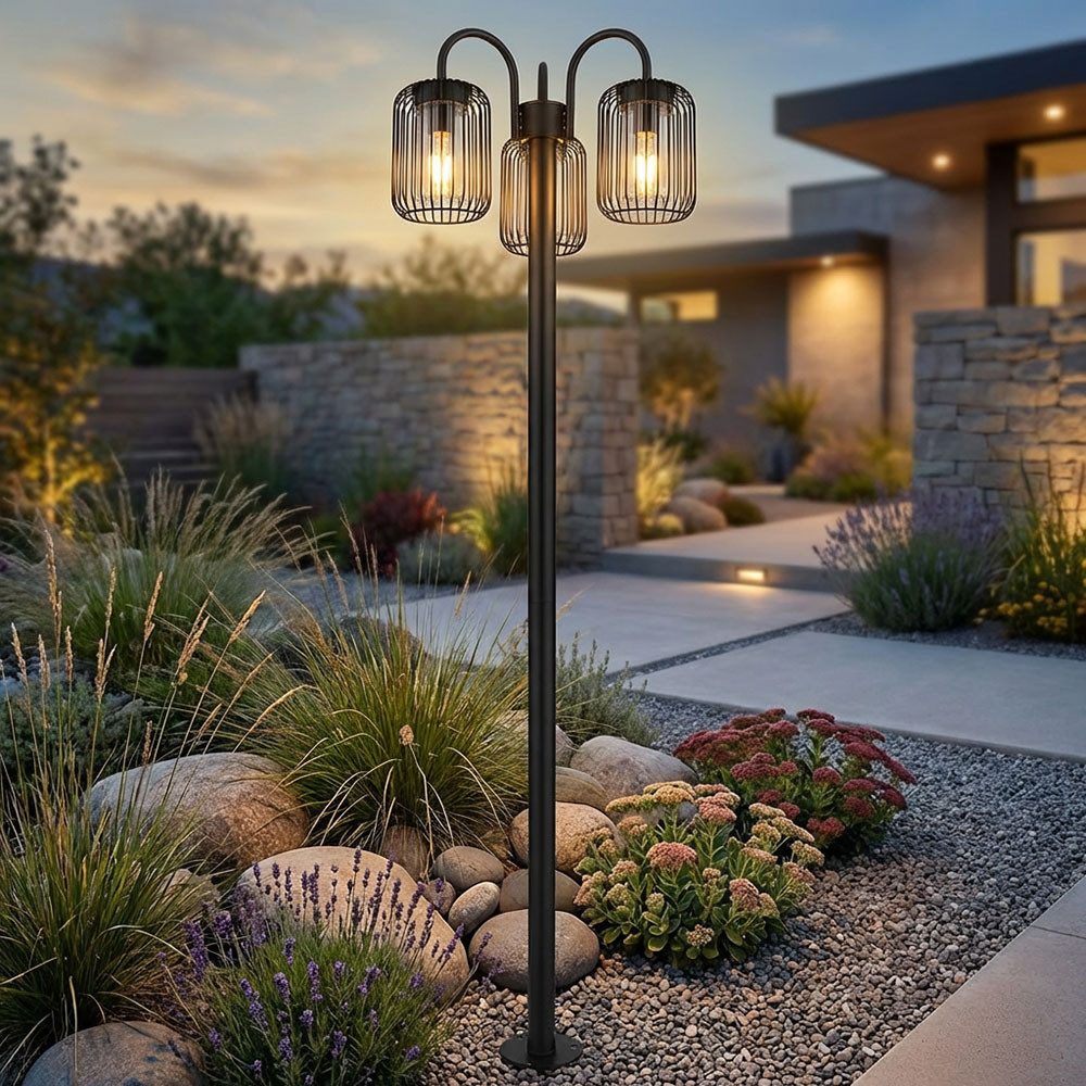 GLOBO LIGHTING Außen-Stehlampe, Leuchtmittel nicht inklusive, Kandelaber Stehleuchte Außenleuchte 3x E27 Laterne Edelstahl H 180 cm