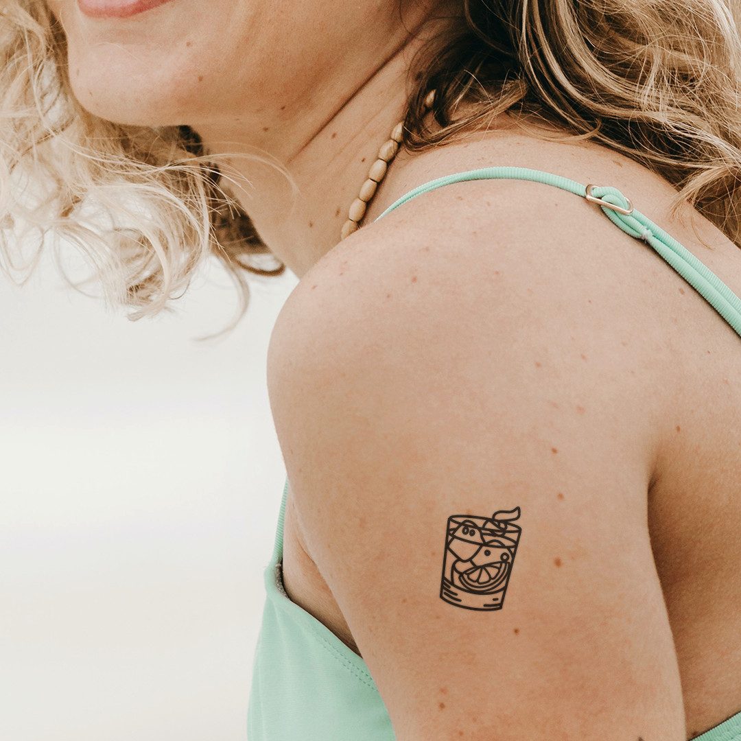 Inkster Schmuck-Tattoo Aperol Glas Tattoo, wasserfestes temporäres Tattoo, 2 Wochen Halt