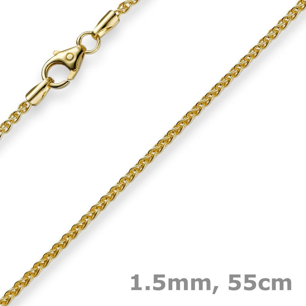 Goldkette 1,5mm Zopfkette, 585 Gelbgold, 55cm