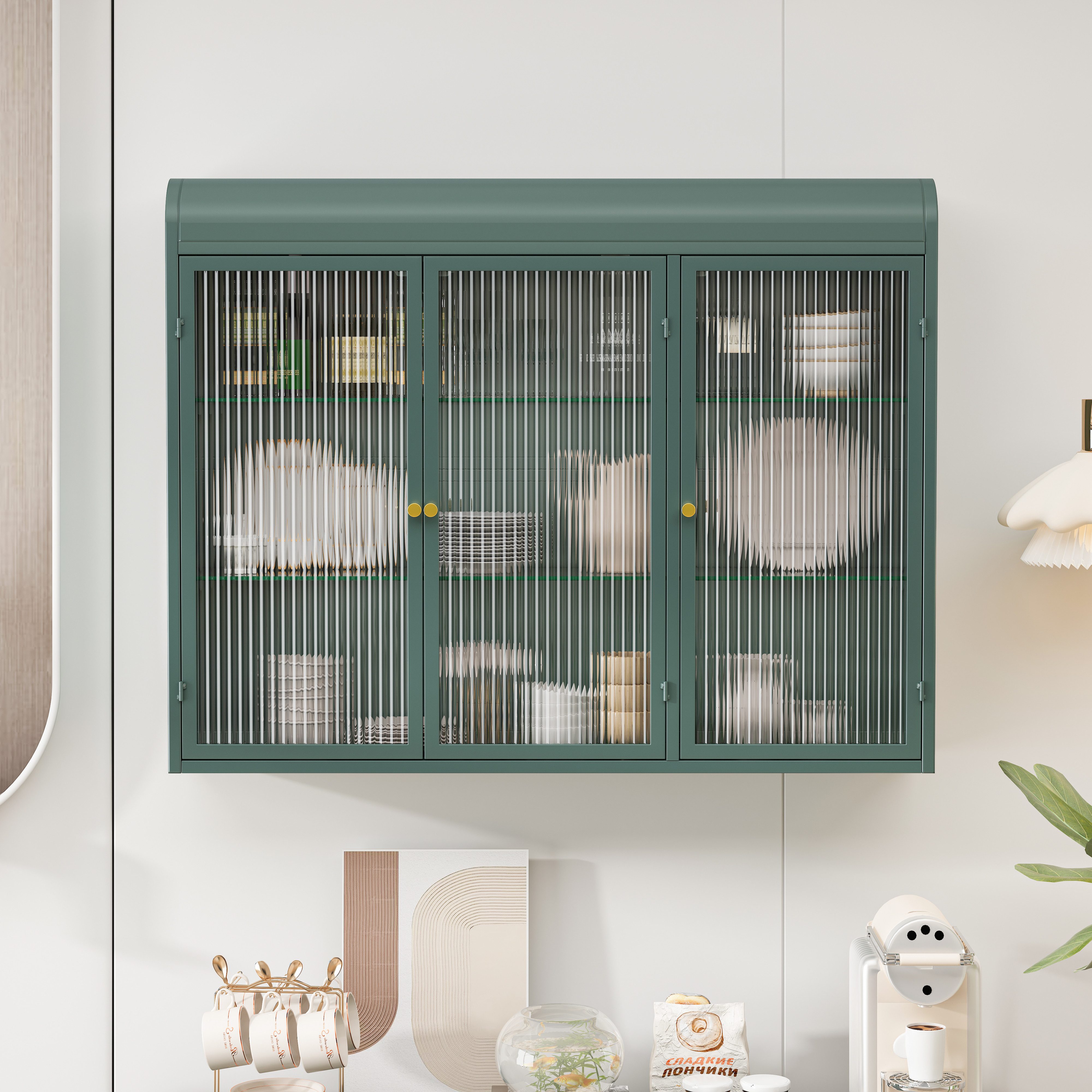 Celya Wandhängeschrank Glas-Wandregal,Hängeschrank küche, Drei Glastüren, d günstig online kaufen