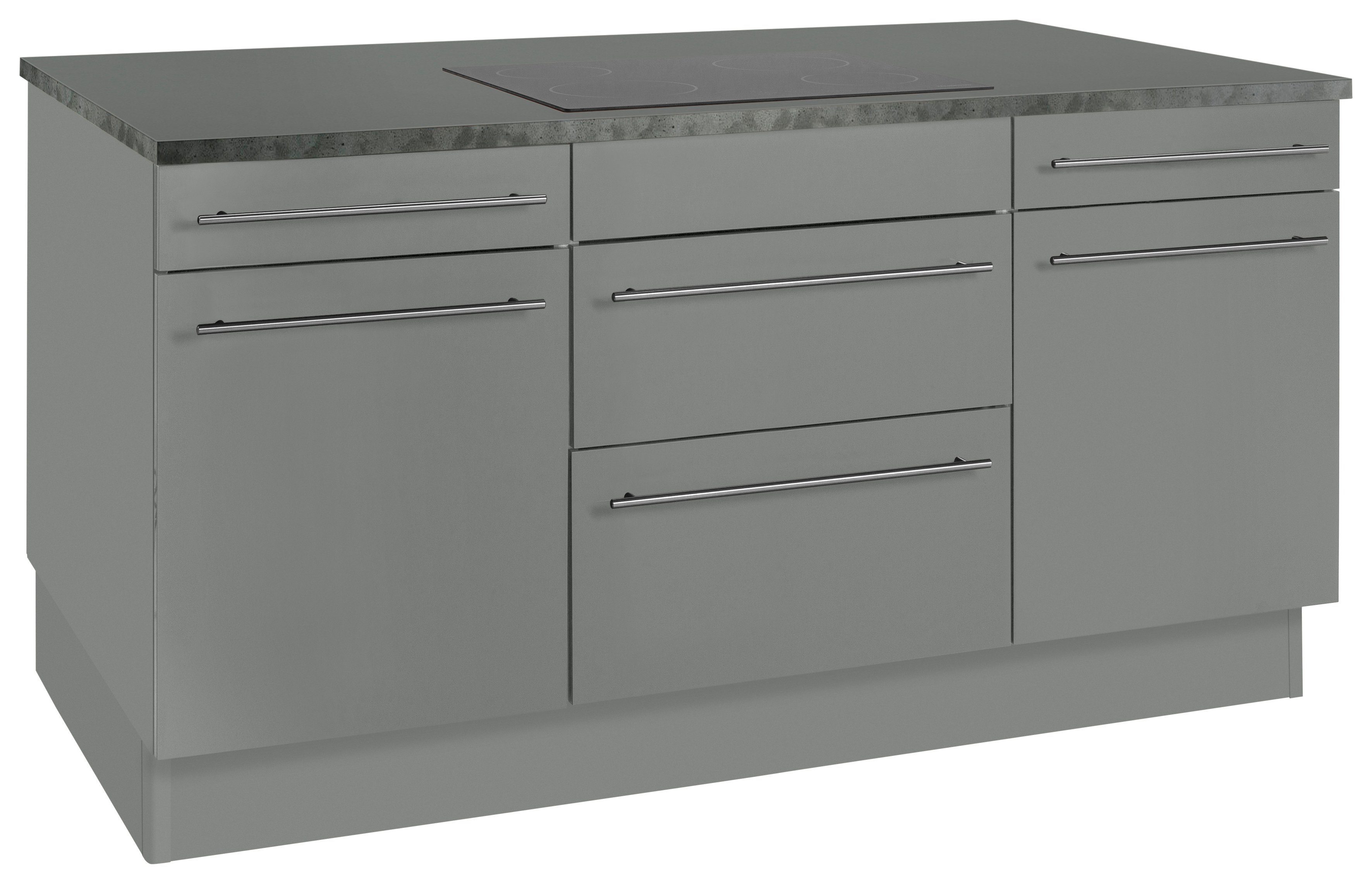 OPTIFIT Kücheninsel Bern, Stellbreite 160x95 cm mit höhenverstellbaren Füßen, mit Metallgriffen basaltgrau/basaltgrau-anthrazit