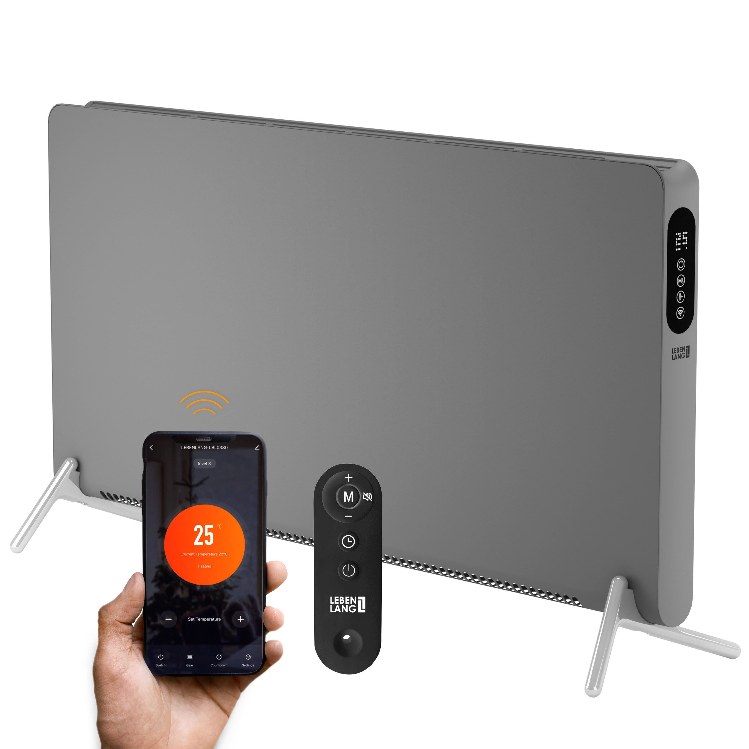 Lebenlang Konvektor Elektroheizung - Inkl. Wifi/App & Fernbedienung - Stand- & Wandmontage, Einstellbares Thermostat, Für Räume bis 50m², Smarte App-Steuerung