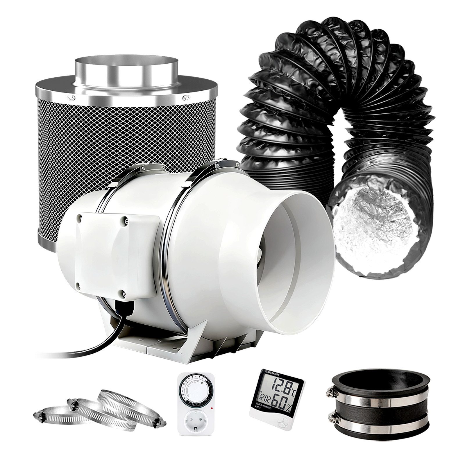 CannoBox Ventilatorkombigerät Rohrventilator 150 Abluft Komplettset Aktivkohlefilter Growbox