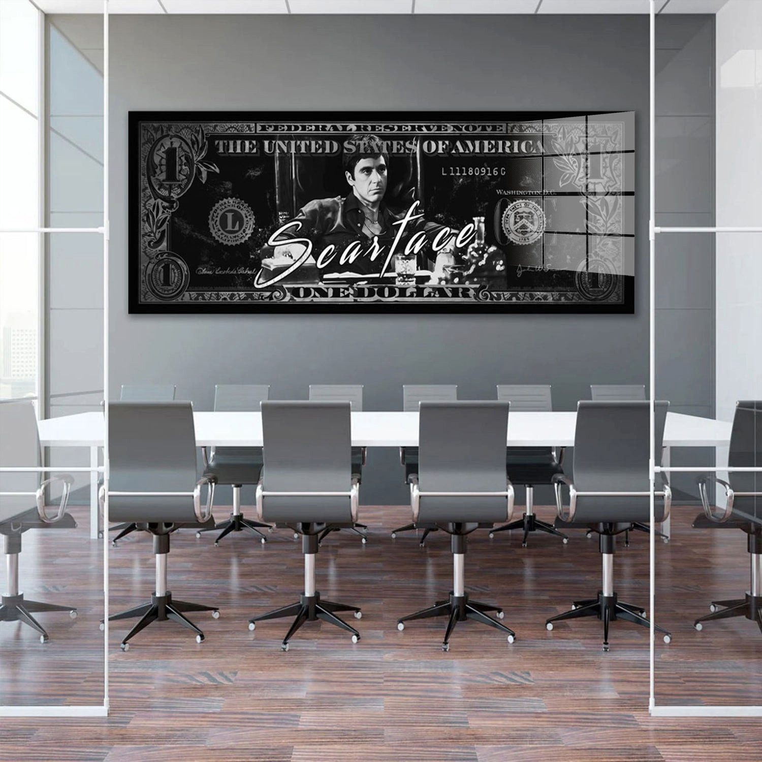 Artedinoi Acrylglasbild Scarface schwarz weiß Geldschein Acrylglas Wandbild Bild Wanddeko Wohn