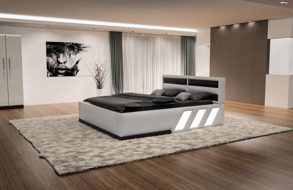 Boxspringbett - Beleuchtung, mit Sofa Kunstleder schwarz LED Bett Apollonia Premium Dreams mit Beleuchtung mit Topper, weiß LED mit Komplettbett Matratze,