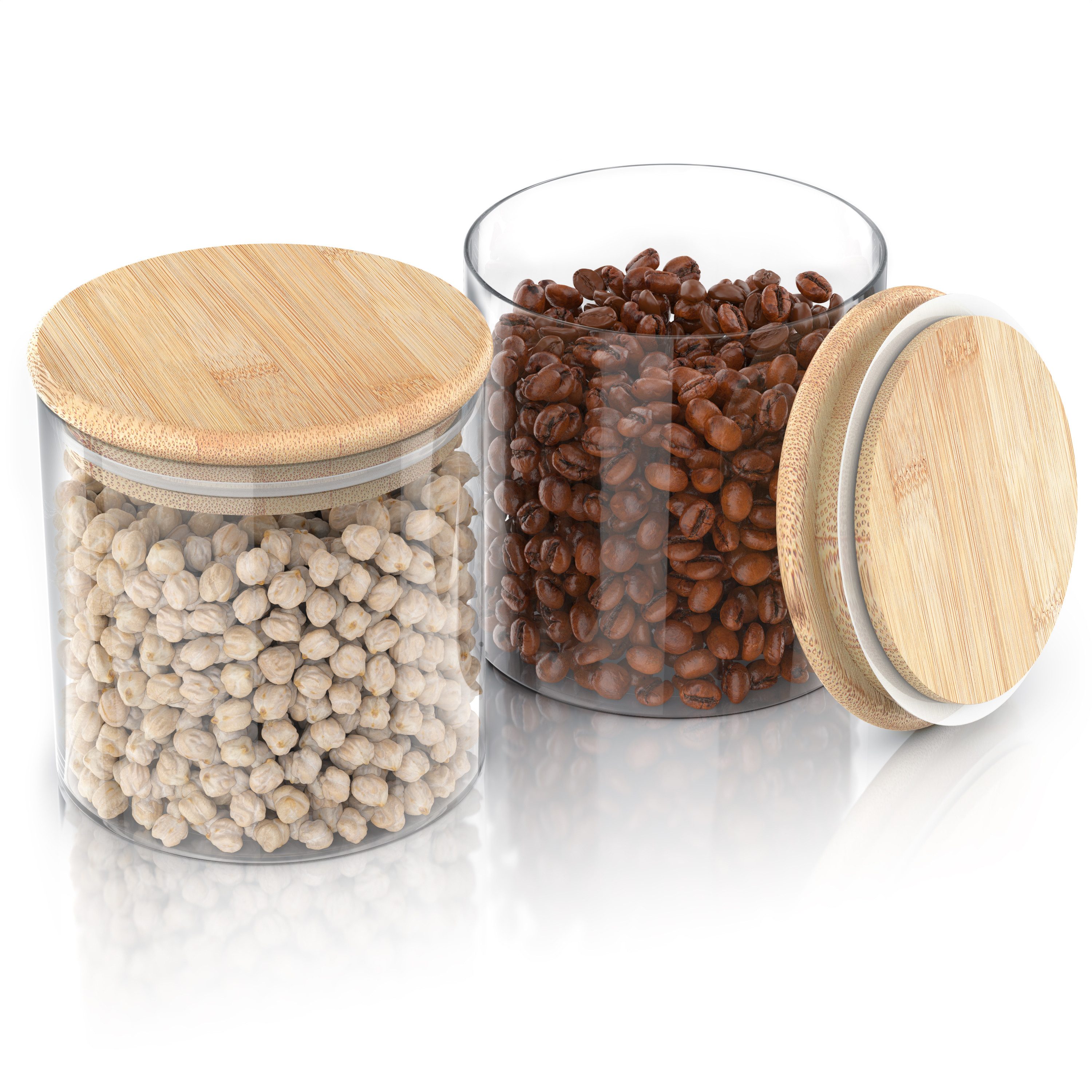 Arendo Aufbewahrungsbecher Glasbehälter-Set 2x 0,75 L Borosilikatglas mit Bambusdeckel, luftdicht, Borosilikatglas, Bambus, Silikon, (Vorratsbehälter-Set, 2-tlg – Bild 5 von 5