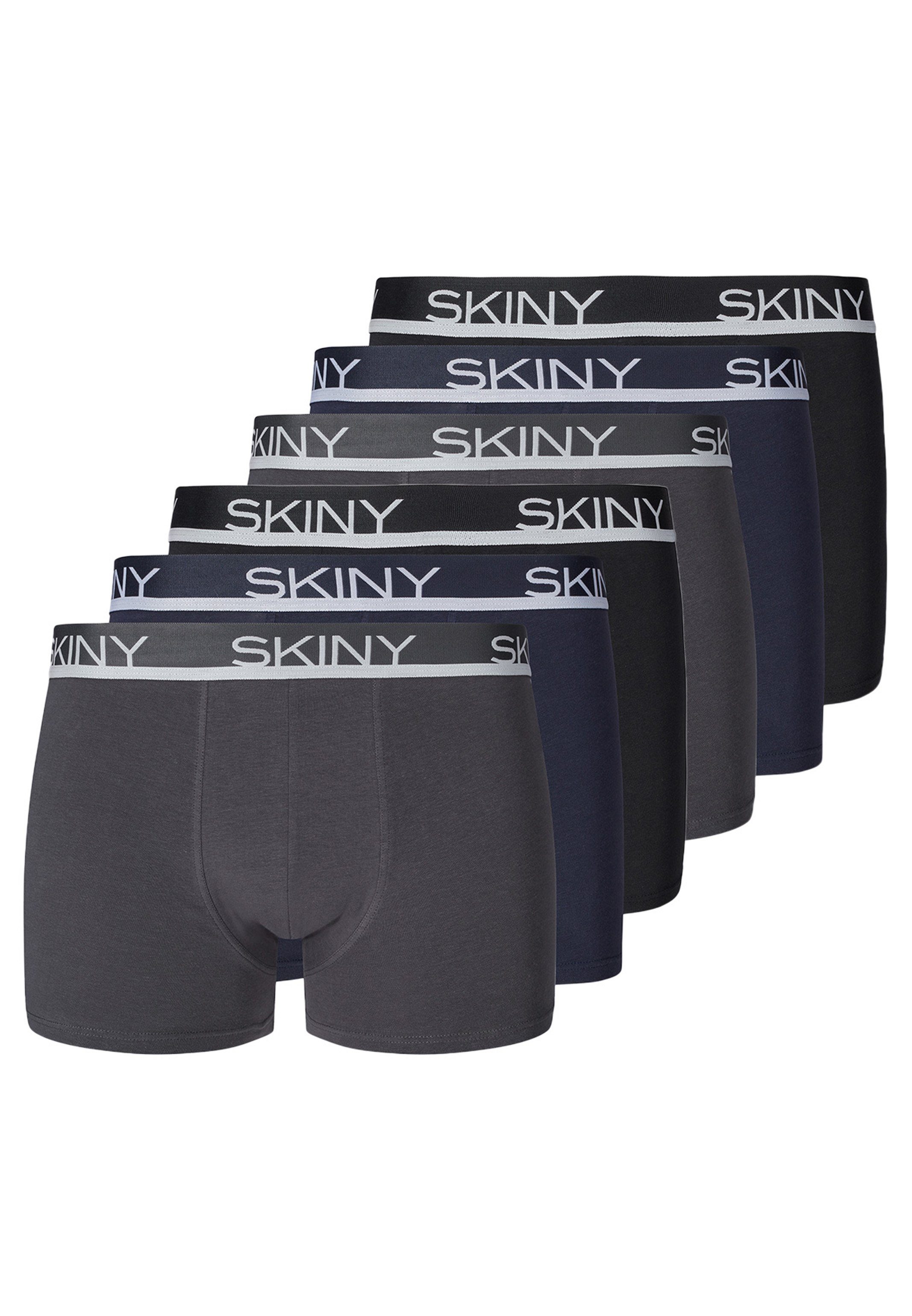 Skiny Retro Boxer 6er Pack Cotton (Spar-Set, 6-St) Retro Short / Pant - Baumwolle - Ohne Eingriff - Körpernaher Schnitt Grau / Blau