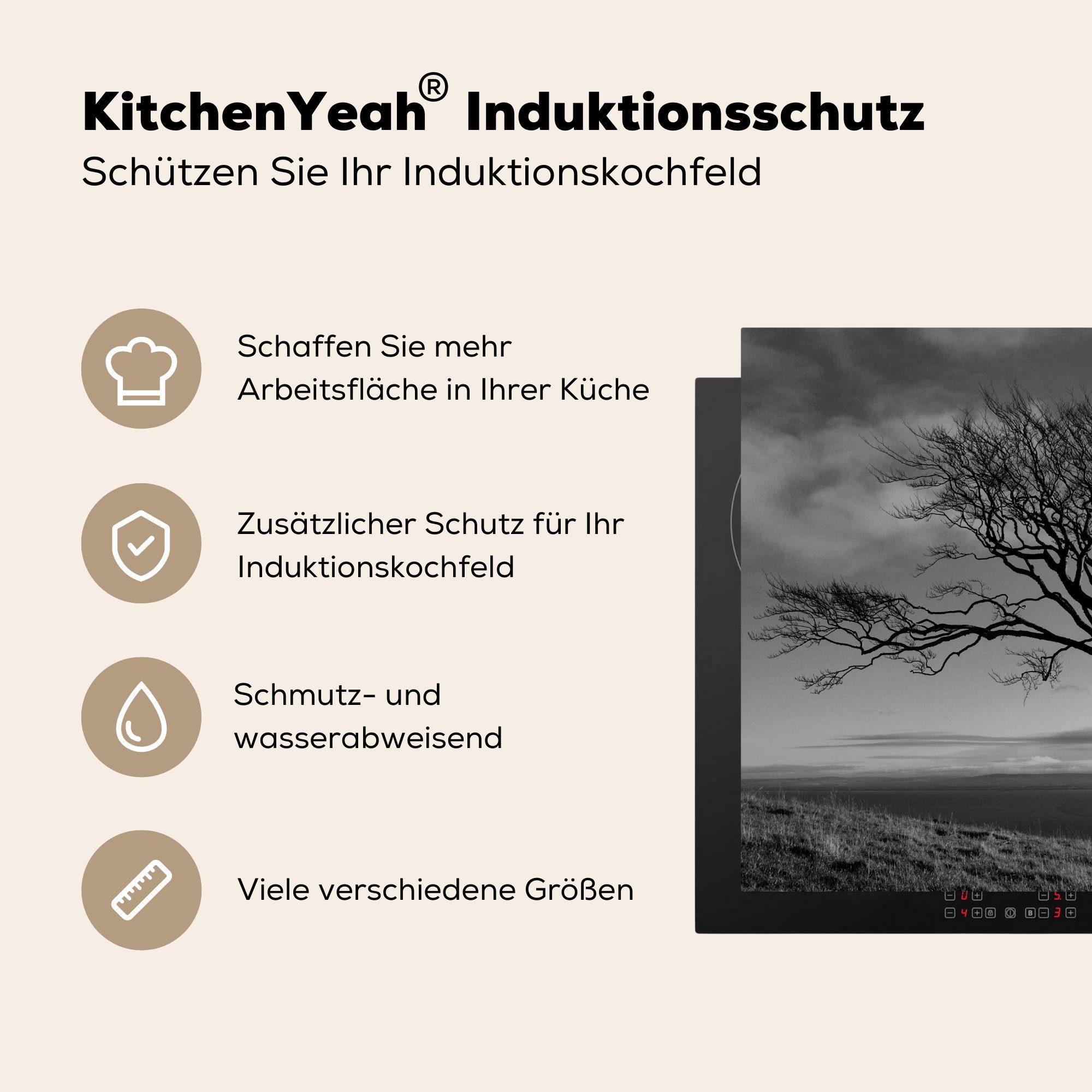 MuchoWow Herdblende-/Abdeckplatte küche und 78x78 Winterfoto für weiß, Vinyl, Ceranfeldabdeckung, cm, (1 Buche tlg), Arbeitsplatte schwarz