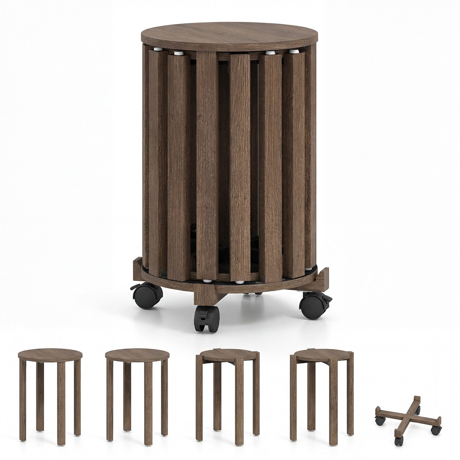COSTWAY Sitzhocker (Stuhlset, 4 St., 4er Set), Esszimmerhocker stapelbar mit Rollen platzsparend rund