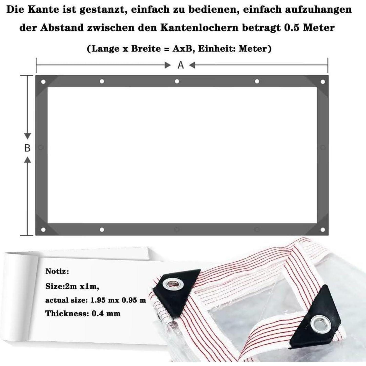 LuxusKollektion Schutzplane Transparente PVC Plane mit Ösen 420g/m² wasserdicht 2x1m (1-St) – Bild 5 von 5