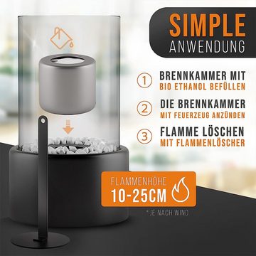 PFCTART Echtfeuer-Dekokamin Tischkamin Bio Ethanol Kamin (mit Zwei Steinarten weiß & schwarz), mit 2 Brennkammern