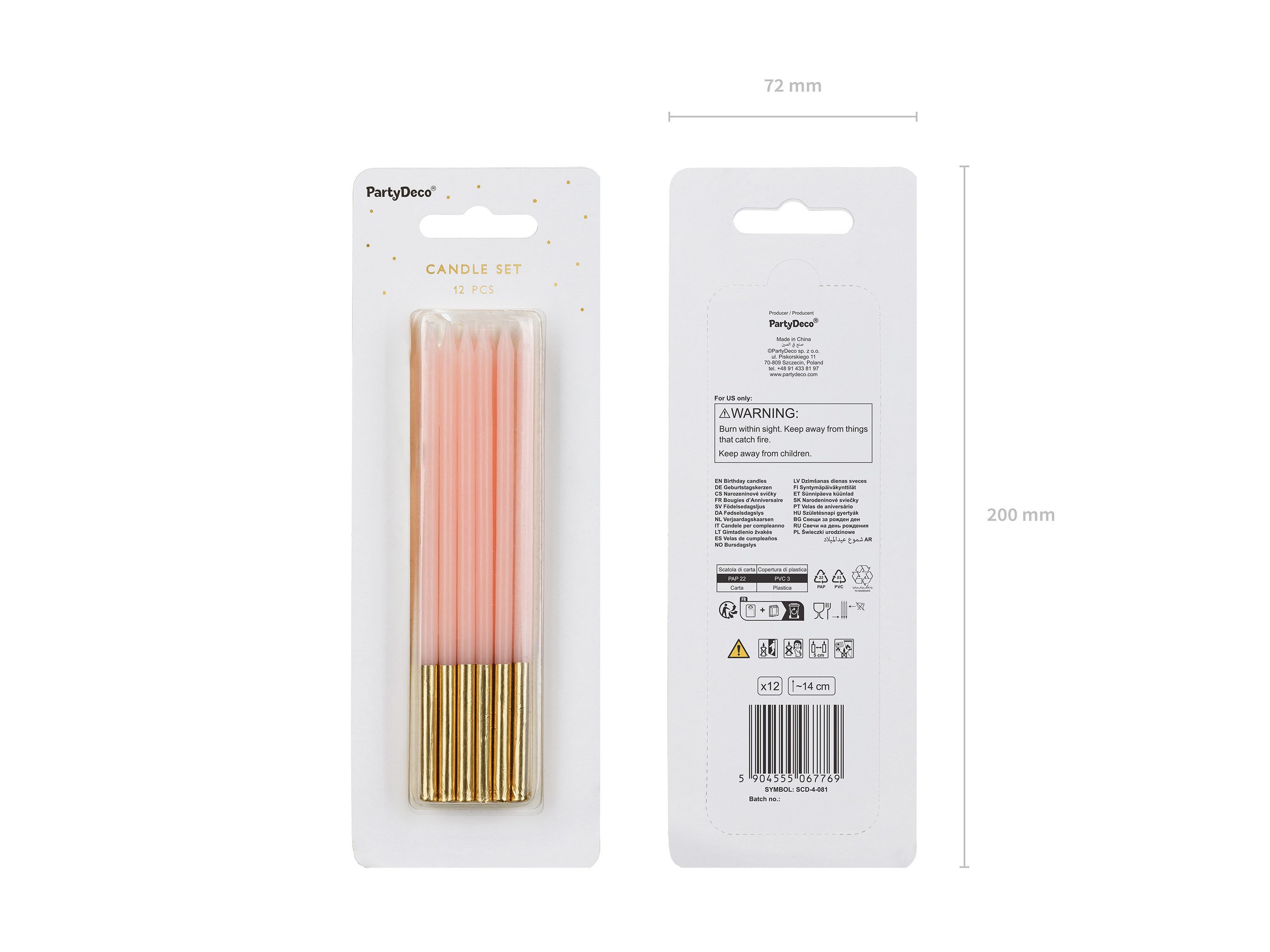 partydeco Geburtstagskerze, Geburtstagskerzen 14cm glatt 12er Set Rosa / Gold