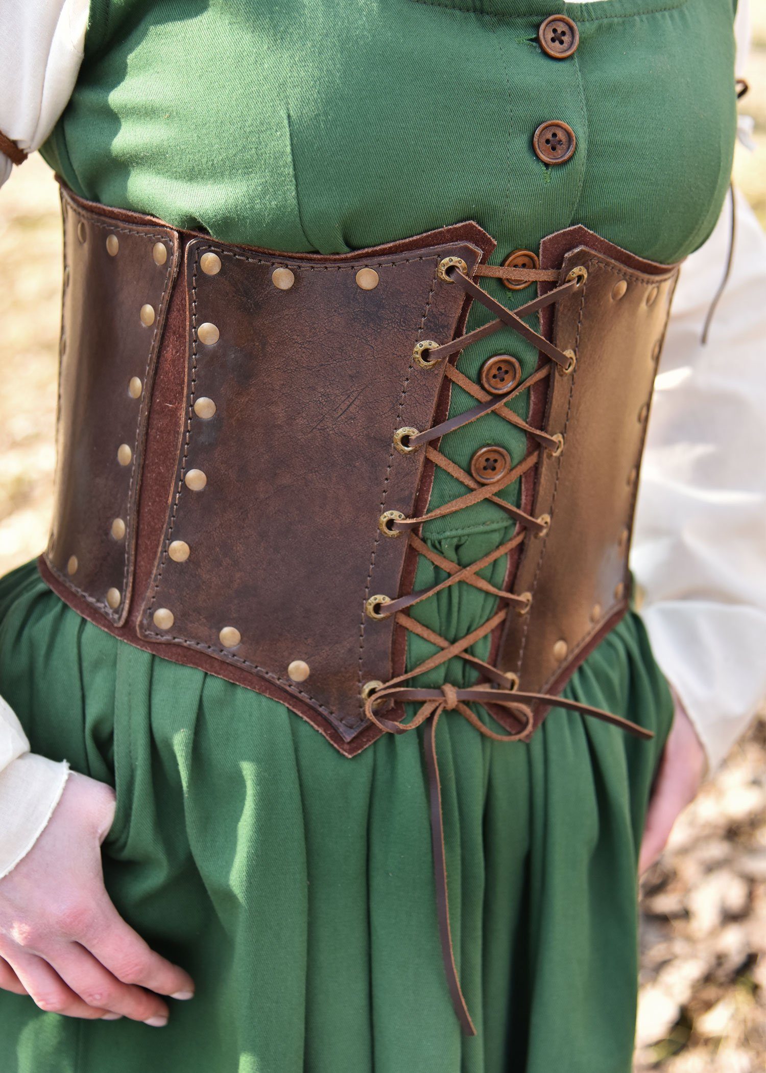 Battle Merchant Ritter-Kostüm Unterbrust-Corsage braun, aus Leder