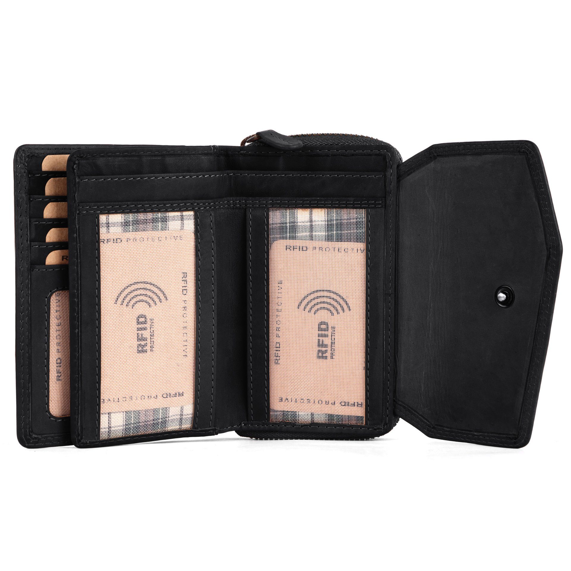 Benthill Geldbörse Damen Echt Leder Portemonnaie RFID Portmonee viel Kartenfächer Vintage, RFID-Schutz Kartenfächer Münzfach Reißverschlussfach – Bild 4 von 5
