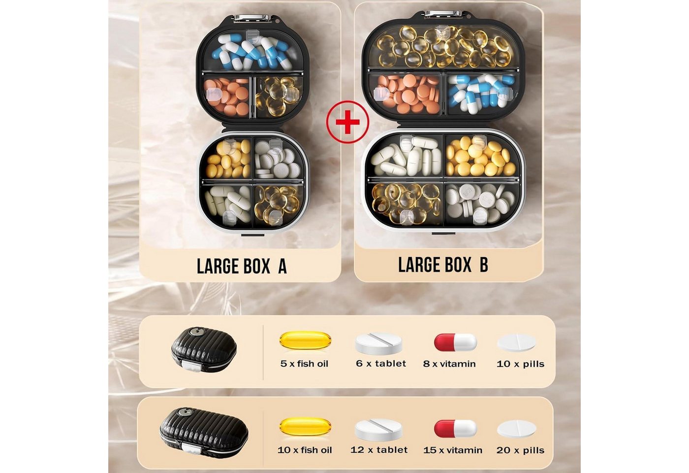 Thumbnail - LuxusKollektion Pillendose 2 Stück Pillendose für unterwegs Tablettenbox 7 Tage Reise