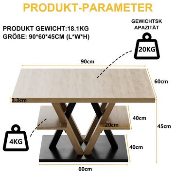 TWSOUL Couchtisch Nordischer Kunst-Couchtisch, 90*60*45cm(L*B*H),Lagergewicht 20kg