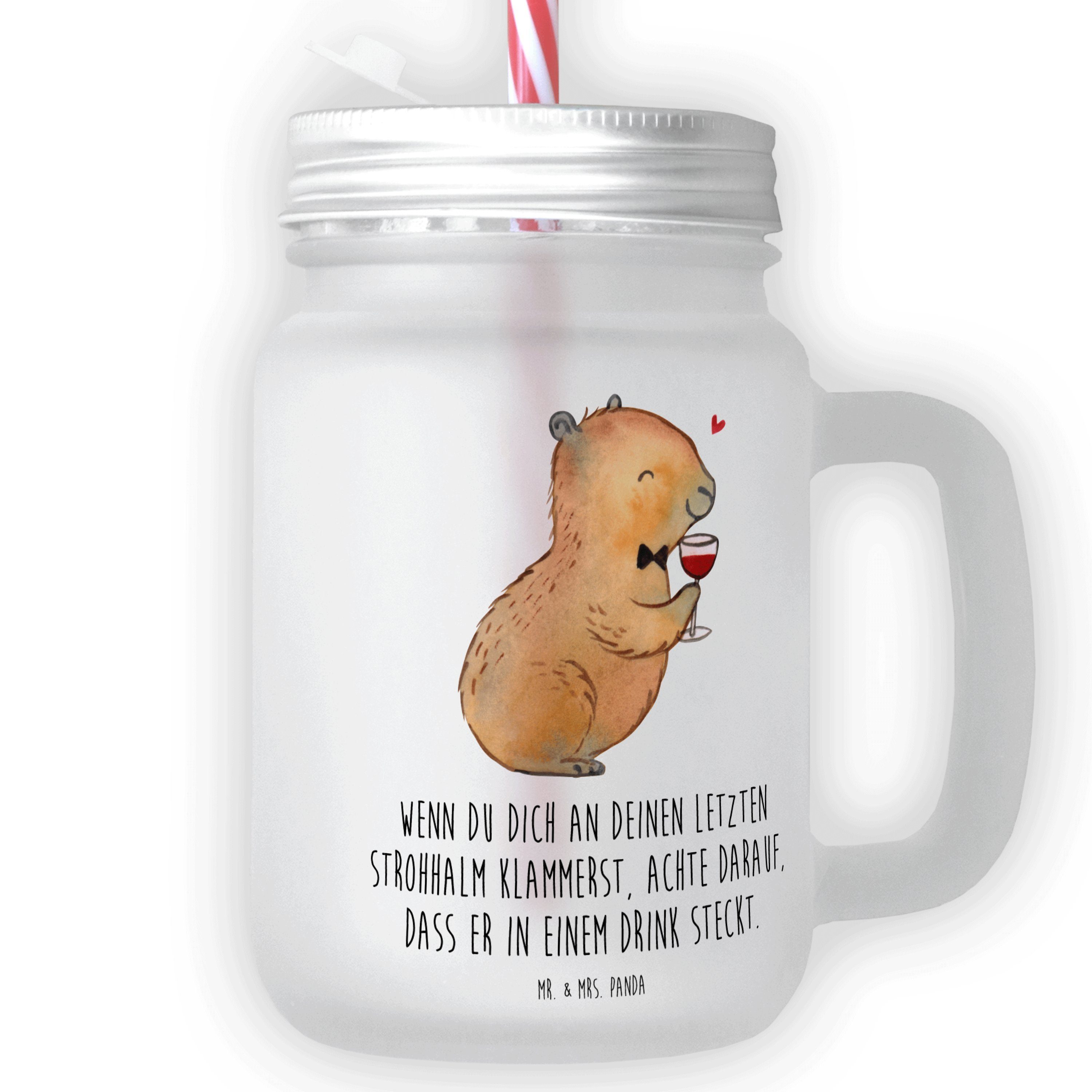 Mr. & Mrs. Panda Glas Capybara Wein - Transparent - Geschenk, Liebe zum Wein Spruch, Mason, Premium Glas