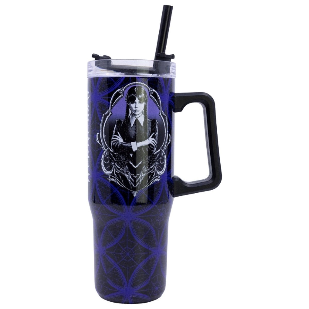 Wednesday Trinkflasche für unterwegs – 940 ml, mit Strohhalm, Edelstahl