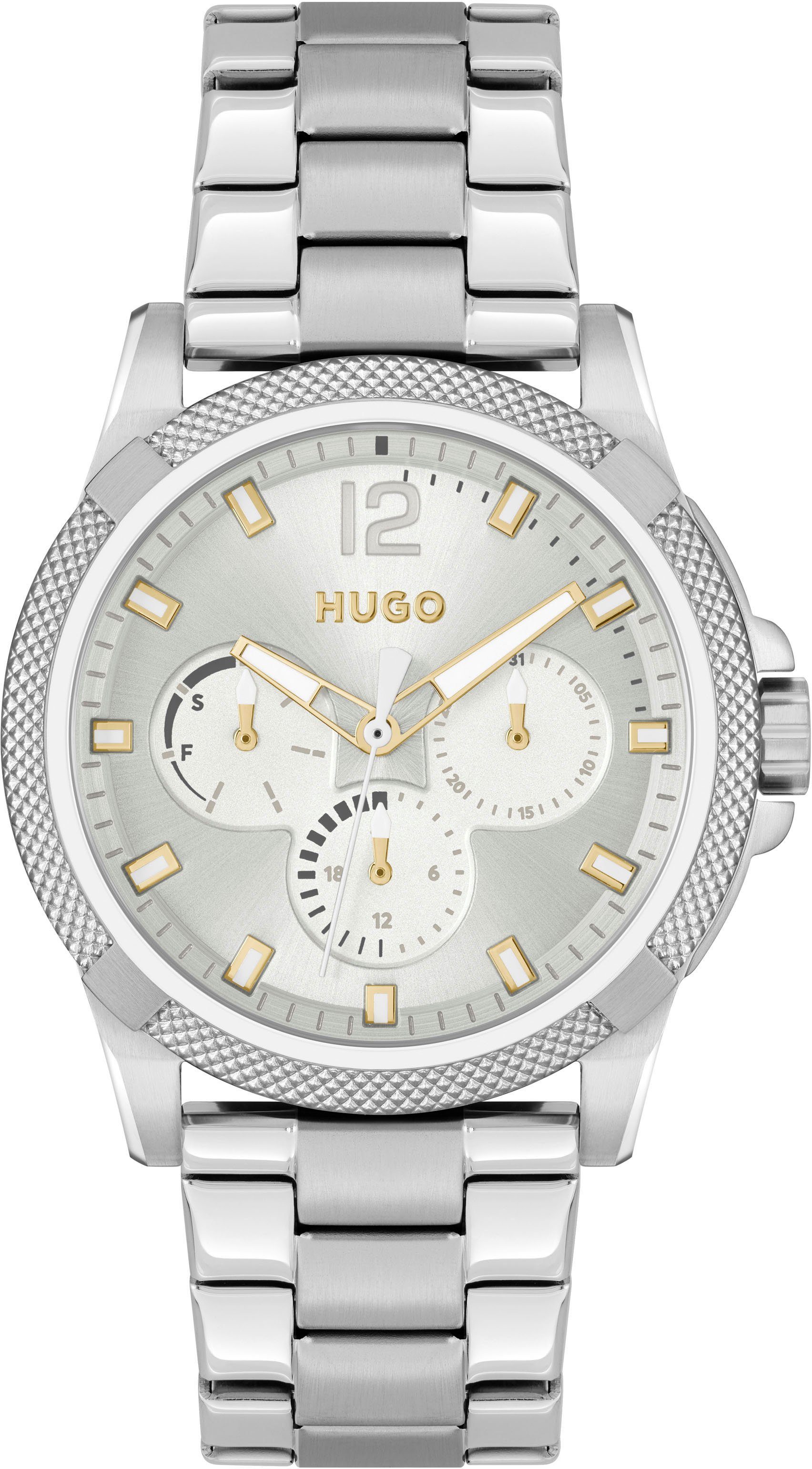 HUGO Multifunktionsuhr #IMPRESS - FOR HER 1540138, Quarzuhr, Armbanduhr, Damenuhr, Herrenuhr, Edelstahlarmband