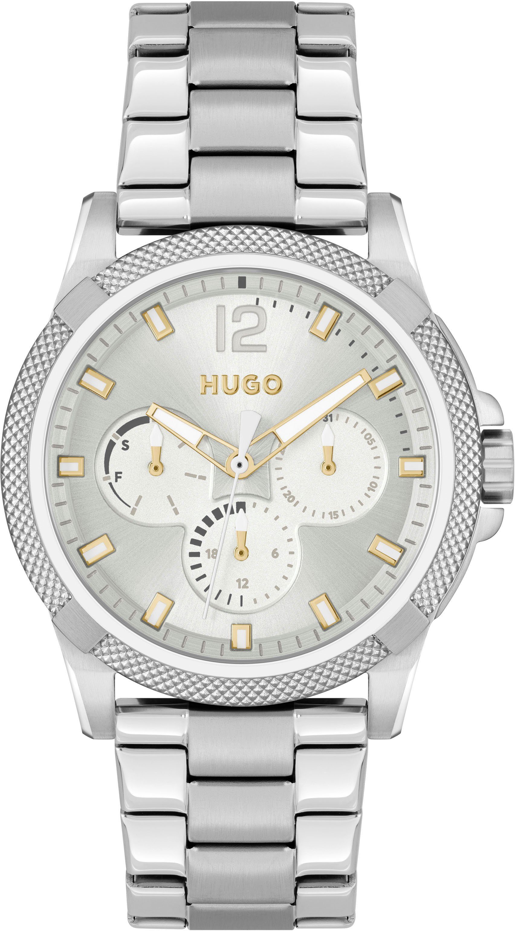 HUGO Multifunktionsuhr #IMPRESS - FOR HER, 1540138, Quarzuhr, Armbanduhr, Damenuhr, Datum, 12/24-Stunden-Anzeige