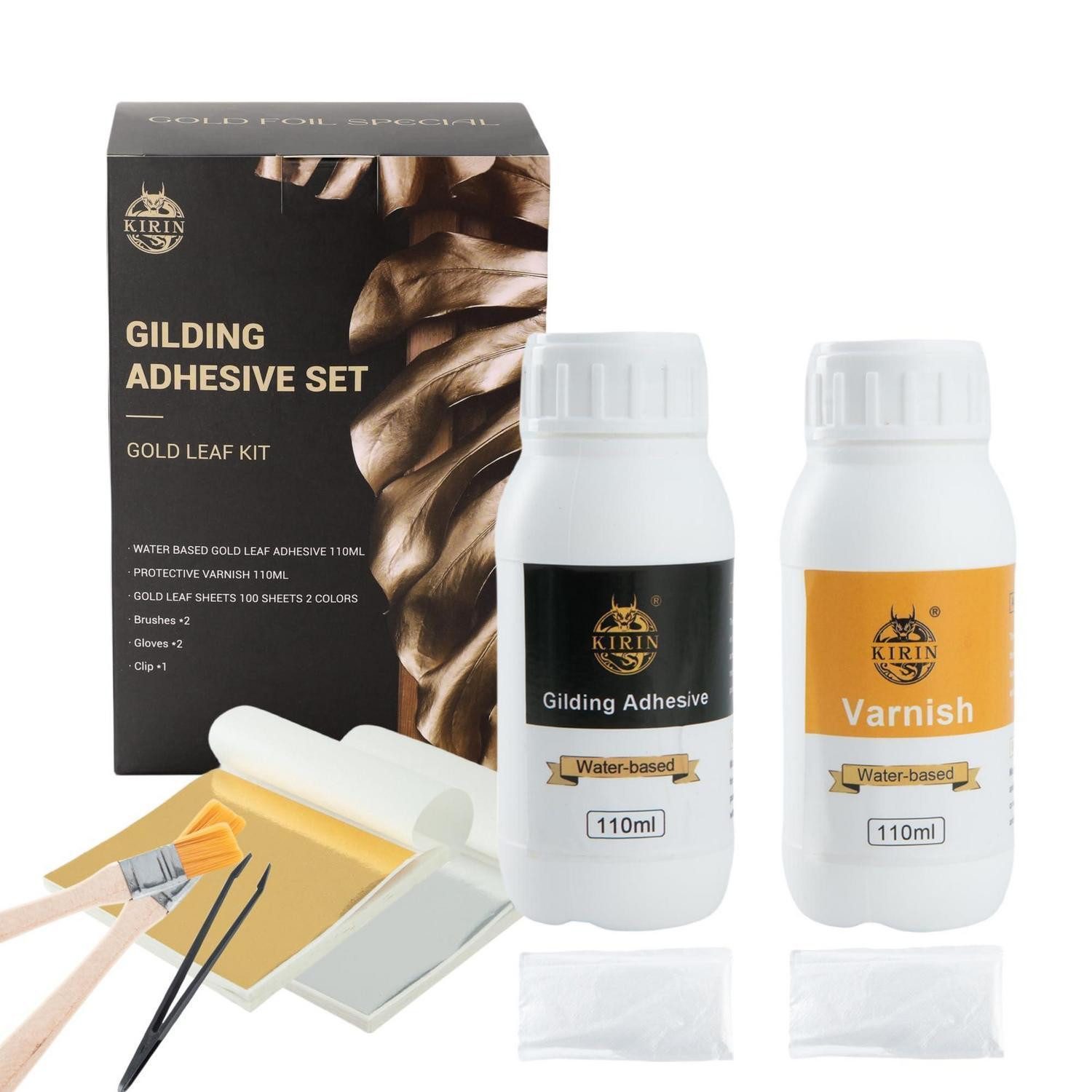 LuxusKollektion Bastelfilz Blattgold Kleber Set mit Schutzlack und Folien