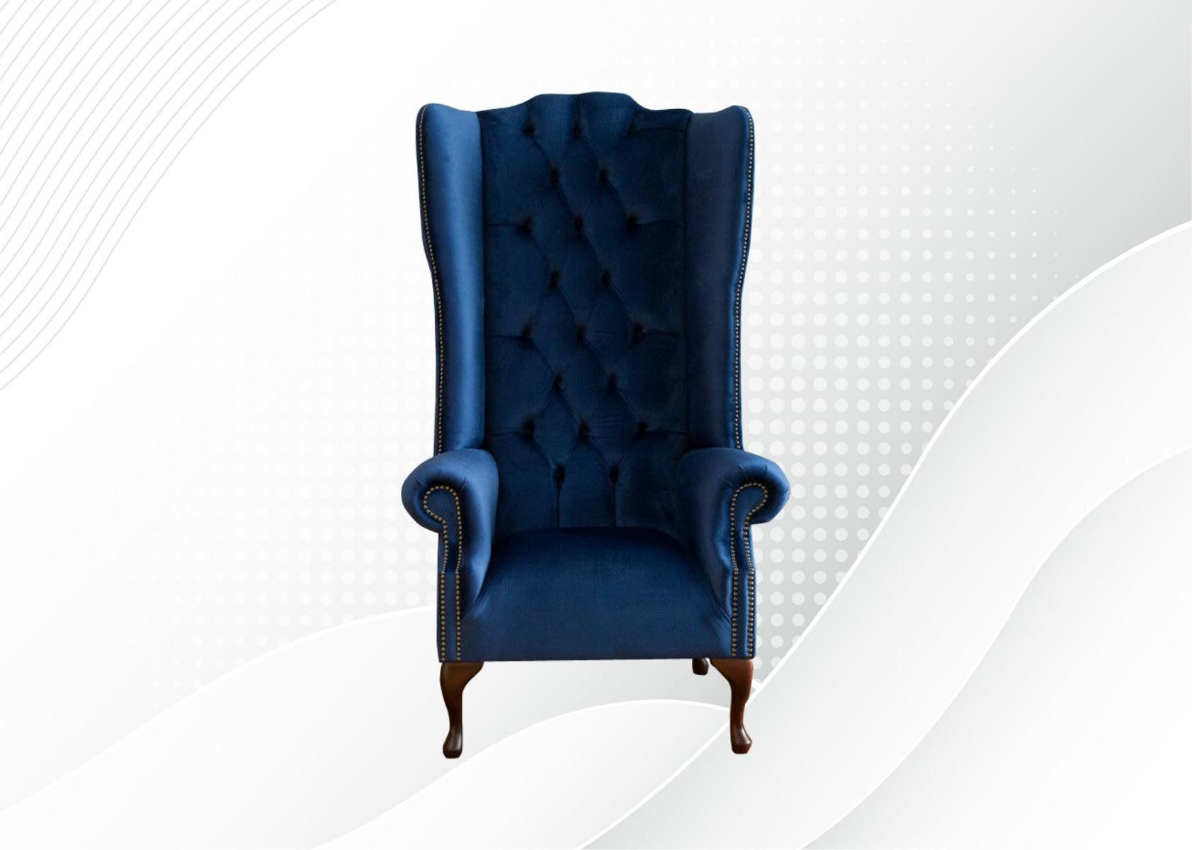 JVmoebel Ohrensessel Samt Lounge Sessel Chestefield Stuhl Polster Couch Blau, Made in Europa
