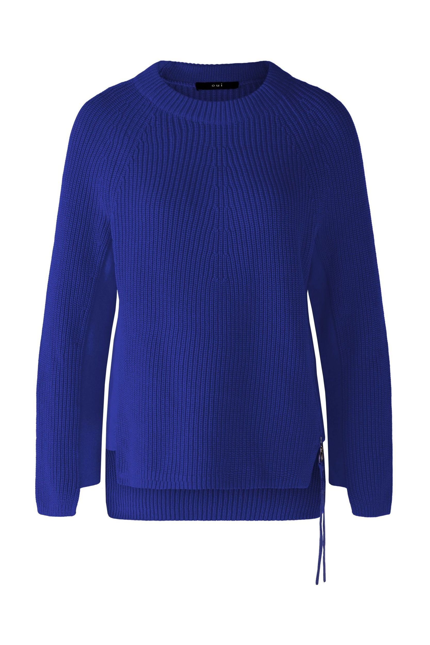 Oui Kapuzenpullover RUBI Pullover mit Reißverschluss, in reiner Baumwolle blue