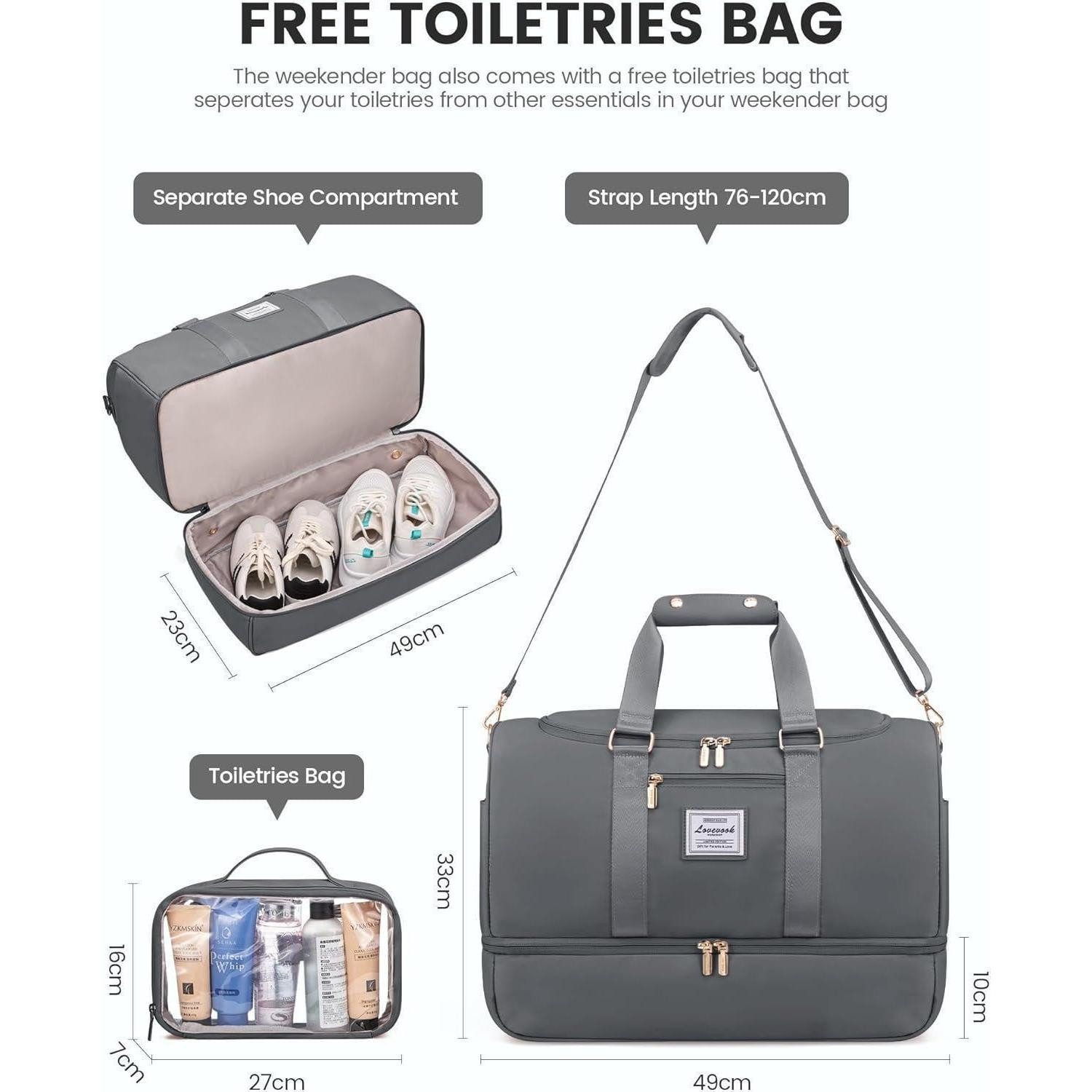 LuxusKollektion Weekender Sporttasche Damen Weekender Reisetasche mit Schuhfach Nassfach Grau