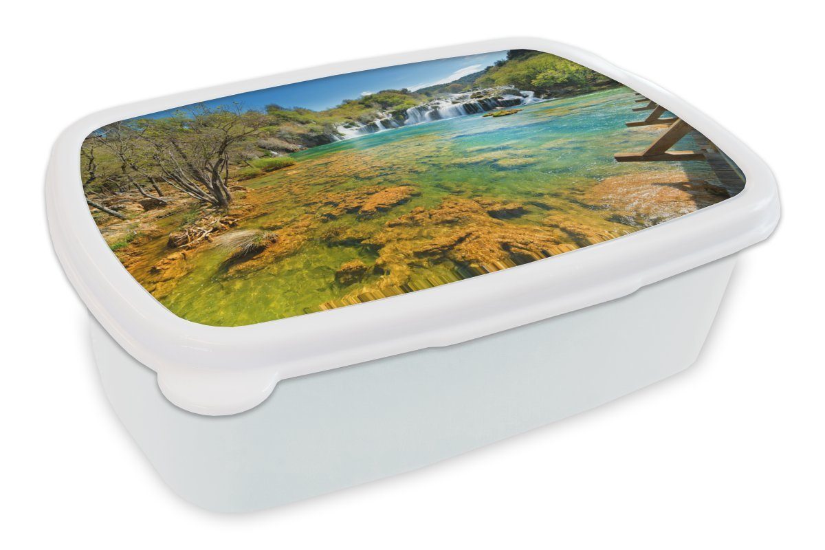 MuchoWow Lunchbox Die farbenfrohen Gewässer des Nationalparks Krka in Kroatien, Kunststoff, (2-tlg), Brotbox für Kinder und Erwachsene, Brotdose, für Jungs und Mädchen weiß