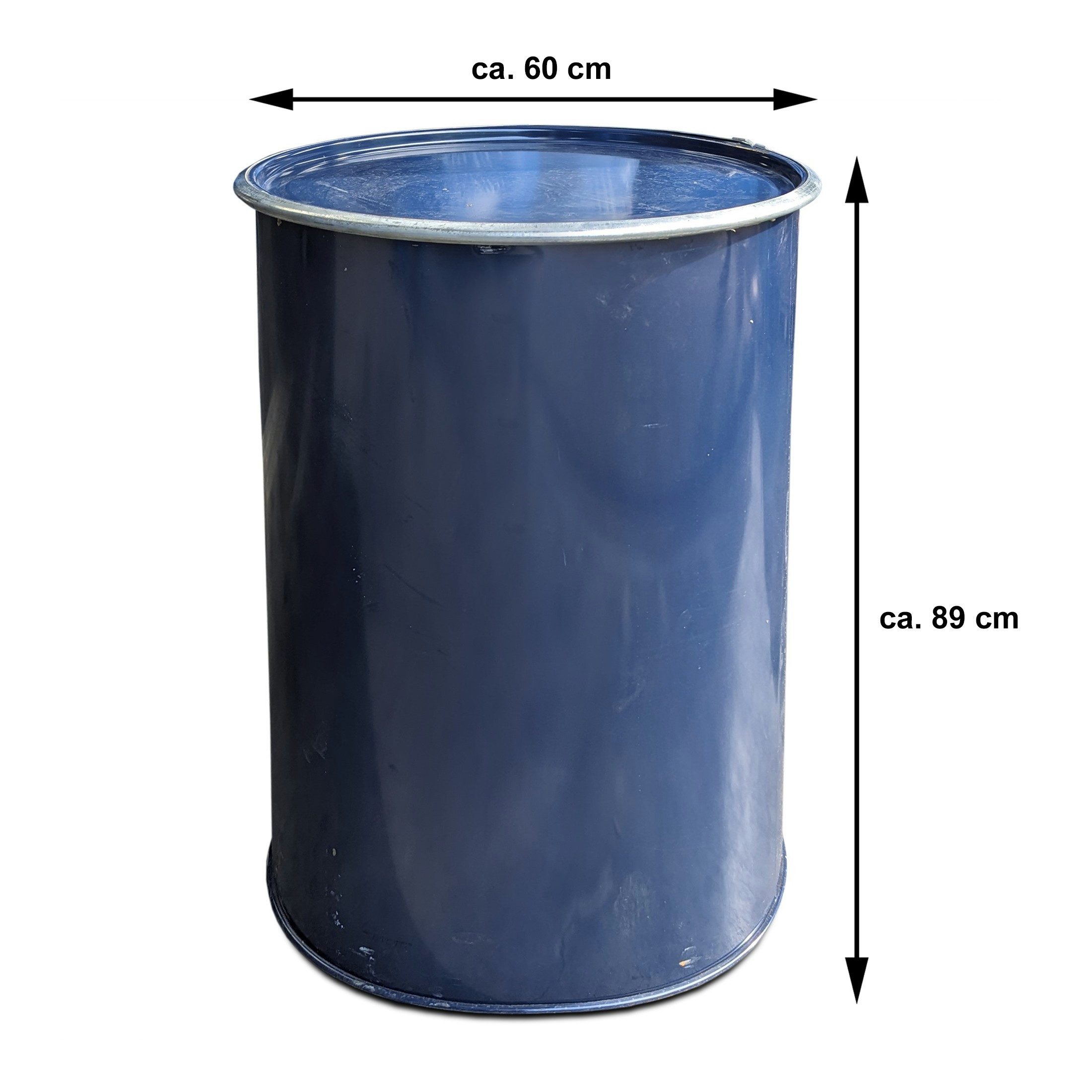 Plasteo Stehtisch 200 Liter Metallfass Tonne mit Deckel Stahlfass Ölfass Feuertonne, Ghettofass, Stehtisch, Blechfass, Feuertonne, Futtertonne, Holztonne – Bild 3 von 5