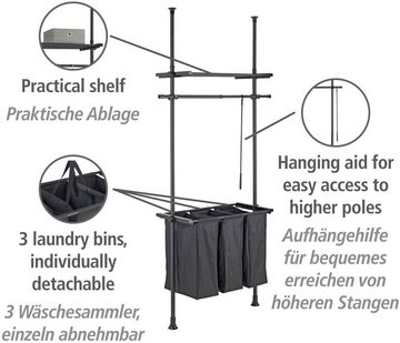 WENKO Wäschesortierer Herkules (Teleskopsystem), Befestigung ohne Bohren, einfaches Einklemmen, 3 Wäschefächer