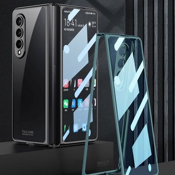 Wigento Handyhülle Für Samsung Galaxy Z Fold4 5G Kunststoff / Glas 360 Grad Schutz Handy Tasche Hülle Etuis Gold