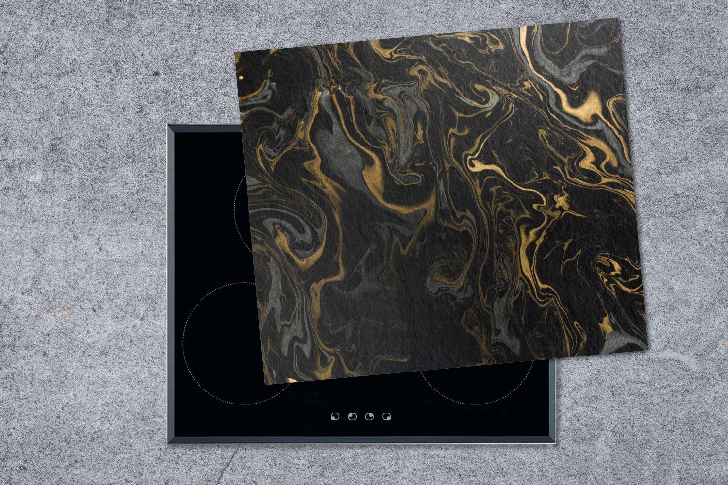 Mobile 60x52 Gold Marmoroptik Herdblende-/Abdeckplatte cm, Marmor tlg), - - - Luxus, MuchoWow - Marmor Arbeitsfläche Vinyl, - Textur (1 Grau Grau - - Luxus nutzbar, Ceranfeldabdeckung
