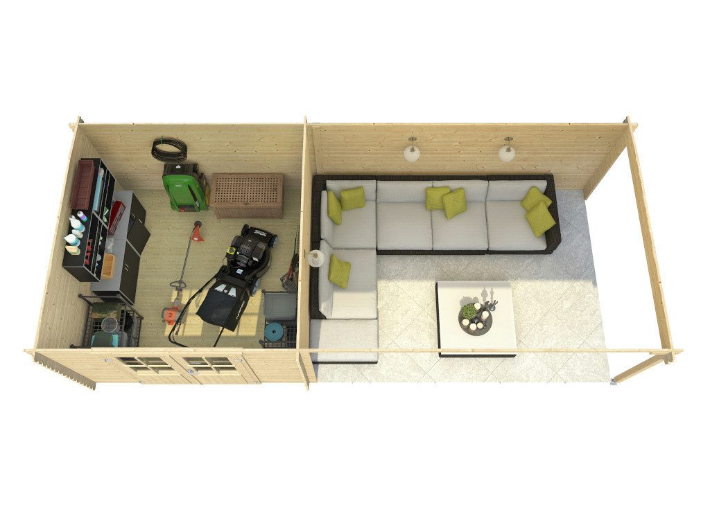 LASITA MAJA Gartenhaus Lasita Blockbohlenhaus St. Louis Exklusiv 28 mm carbongrau m. Anbau, BxT: 695x309 cm, Anbaudach, 28 mm Wandstärke, Einzeltür mit Echtglas-Einsätzen