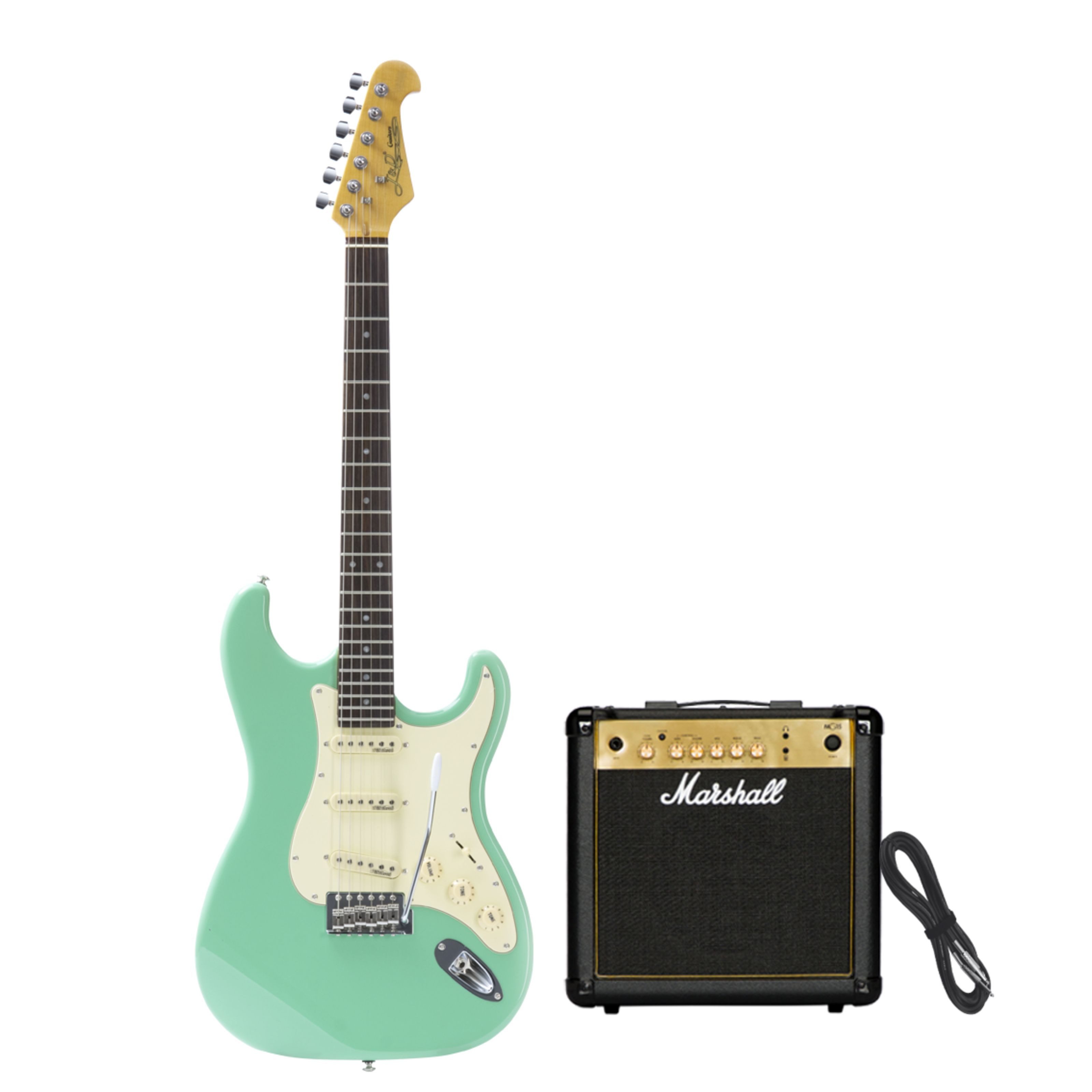 J & D E-Gitarre, E-Gitarren, E-Gitarren-Sets, ST Vintage Surf Green + MG15G - E-Gitarren Anfänger Set