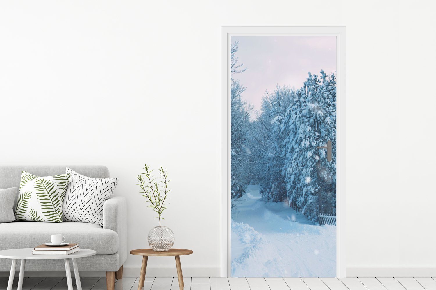 MuchoWow Türtapete Wald - Schnee Fototapete cm - für Tür, (1 75x205 Türaufkleber, bedruckt, St), Matt, Winter