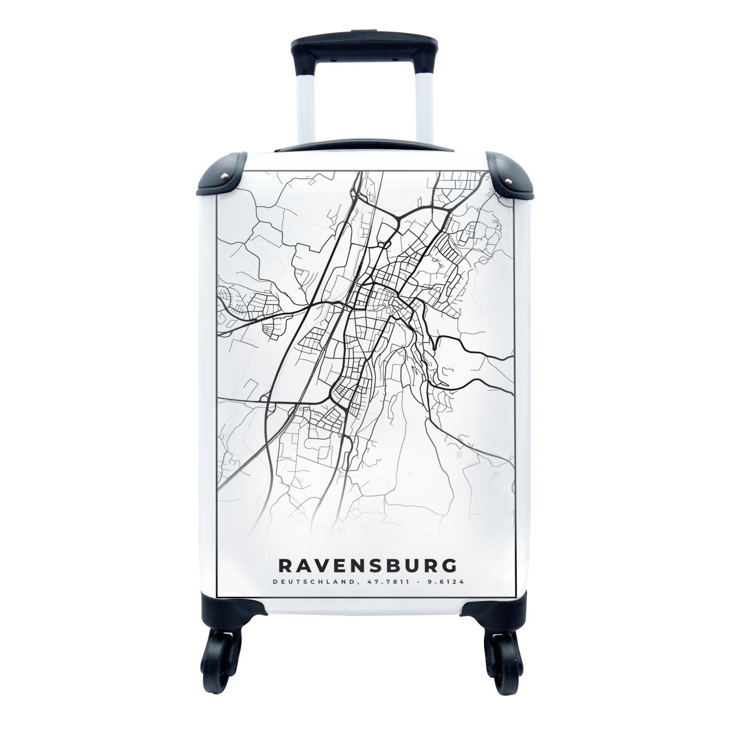 MuchoWow Handgepäckkoffer Karte - Karte - Revensburg - Stadtplan, 4 Rollen, Reisetasche mit rollen, Handgepäck für Ferien, Trolley, Reisekoffer